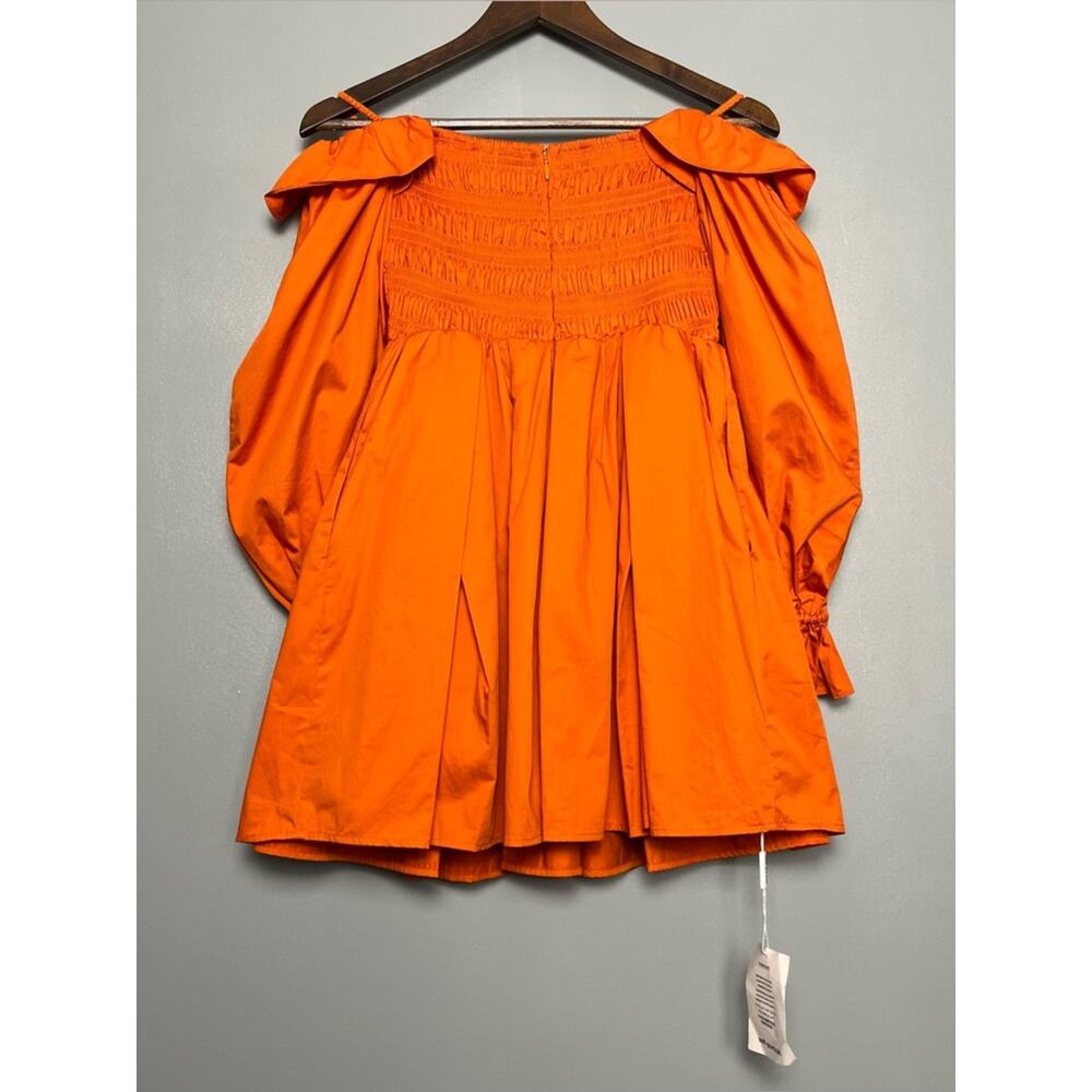 Self-Portrait NWT Burnt Orange Off The Shoulder Ruched Mini Dress Womens Size 4 - Picture 3 of 14